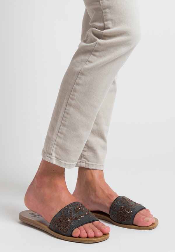 Brunello Cucinelli Monili & Sequins Slide Sandals in Bronze	