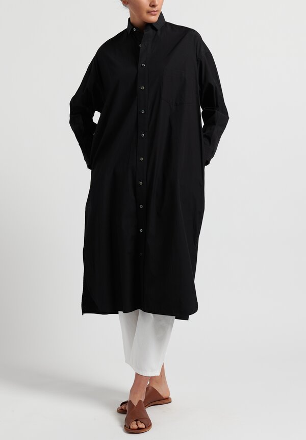 Ticca Cotton Long Sleeve Shirt Dress in Black
