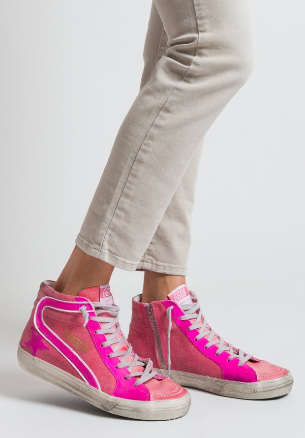 Golden Goose Canvas Slide Sneaker in Highligher Pink	
