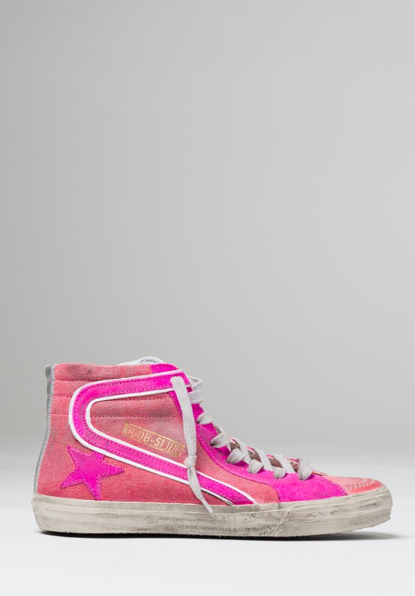 Golden Goose Canvas Slide Sneaker in Highligher Pink | Santa Fe 