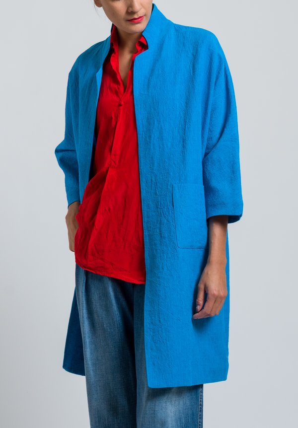 Daniela Gregis Linen Lightweight Sunflower Coat in Turquoise	