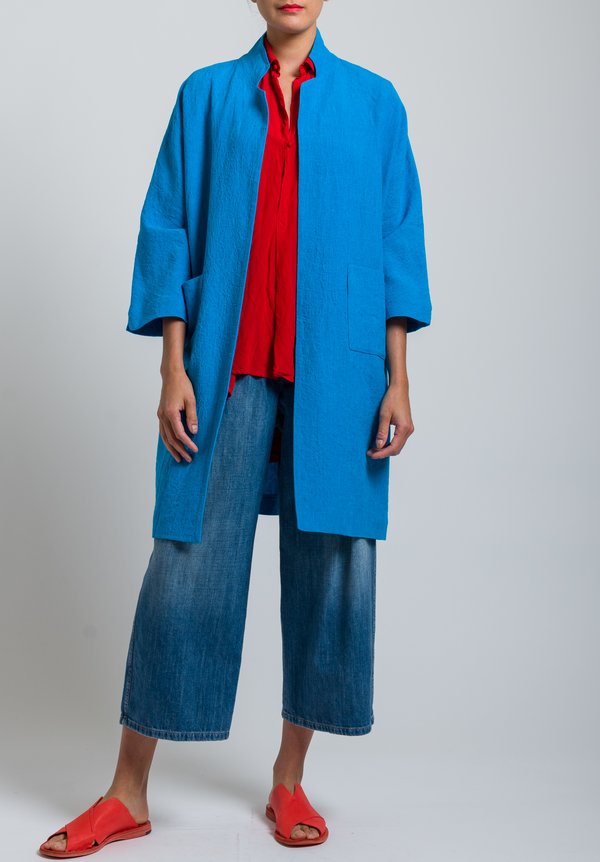 Daniela Gregis Linen Lightweight Sunflower Coat in Turquoise	
