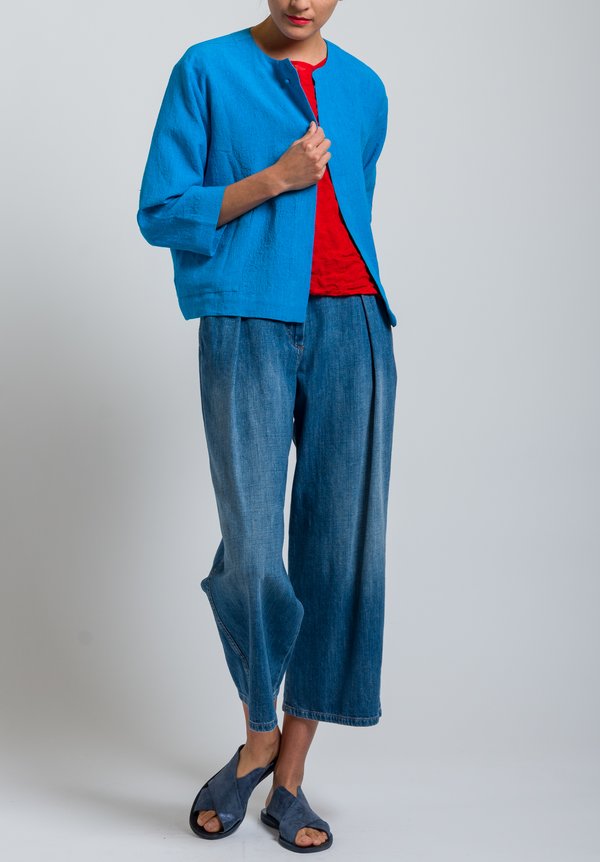 Daniela Gregis Linen Women's Oar Jacket in Turquoise	