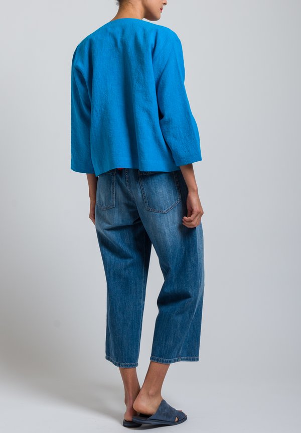 Daniela Gregis Linen Women's Oar Jacket in Turquoise	