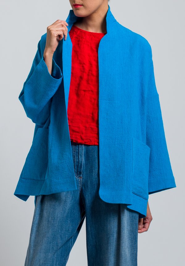 Daniela Gregis Linen Gladiolus Jacket in Turquoise	
