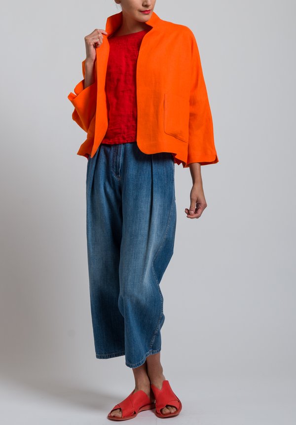 Daniela Gregis Linen Woven Peony Jacket in Orange	