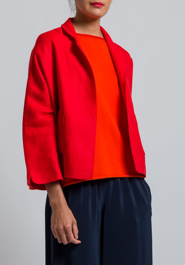 Daniela Gregis Linen Woven Peony Jacket in Red	