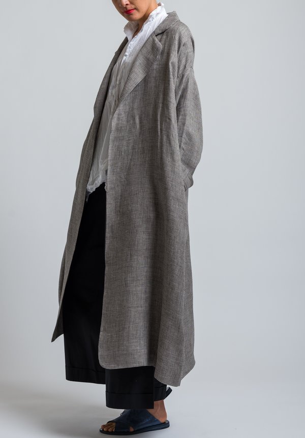 Daniela Gregis Linen Houndstooth Coat in Brown/ Natural	