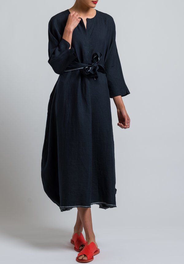 Daniela Gregis Oversized Linen Dress in Black	