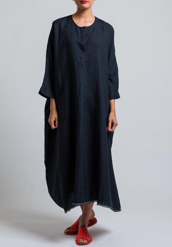 Daniela Gregis Oversized Linen Dress in Black	