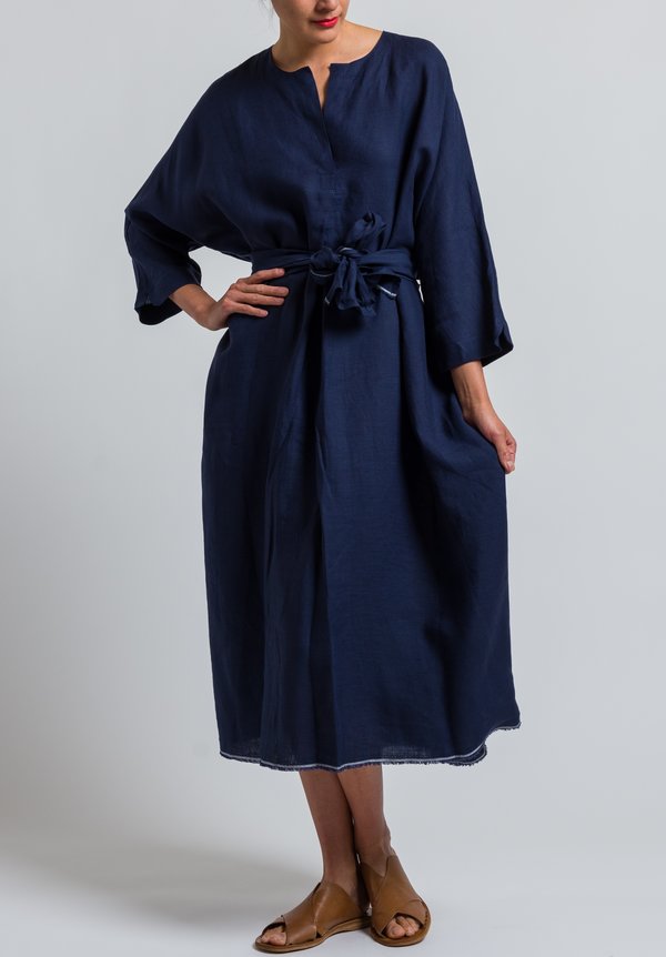 Daniela Gregis Oversized Linen Dress in Navy Blue	