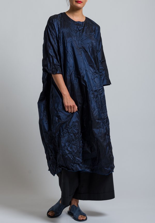 Daniela Gregis Washed Silk Oversized Taffeta Dress in Navy Blue	
