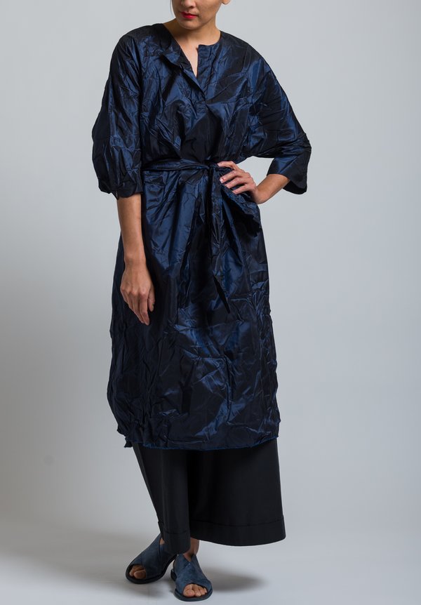 Daniela Gregis Washed Silk Oversized Taffeta Dress in Navy Blue | Santa ...