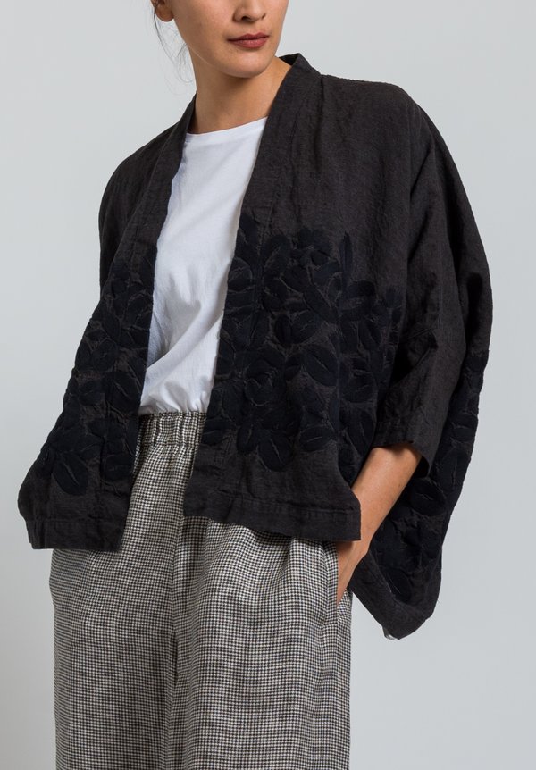 Kaval Short Embroidered Haori Jacket in Black	