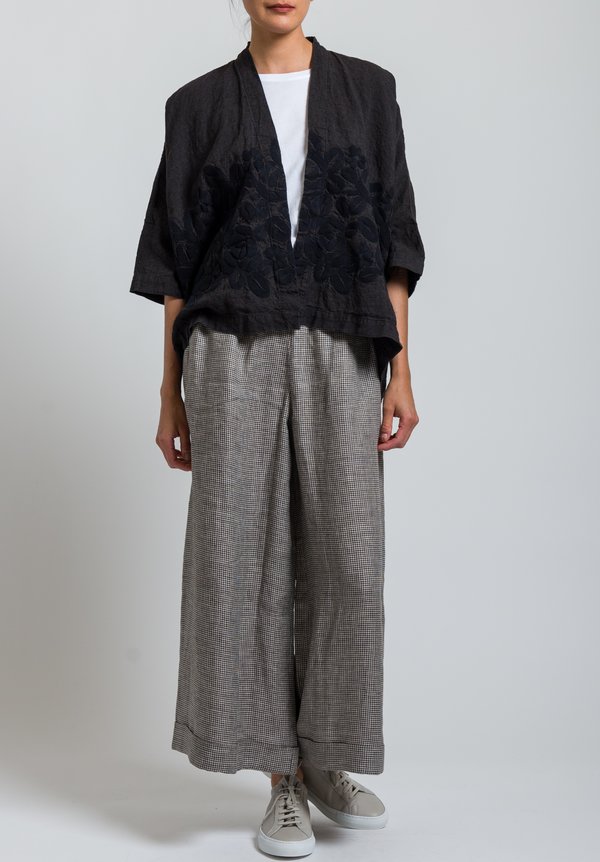 Kaval Short Embroidered Haori Jacket in Black	