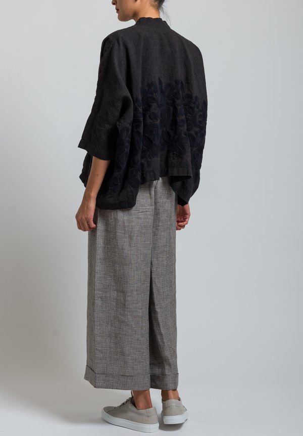 Kaval Short Embroidered Haori Jacket in Black	