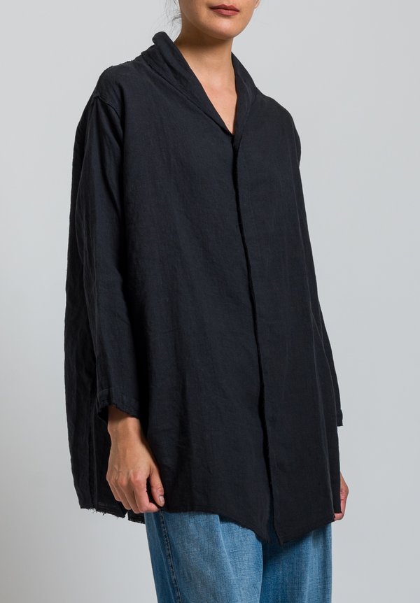 kaval Linen Stole Shirt in Black	