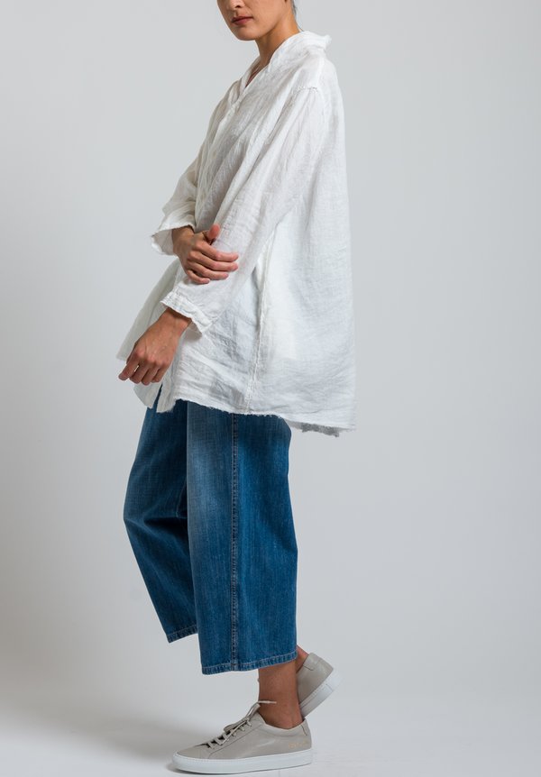 Kaval Linen Stole Shirt in Off White	