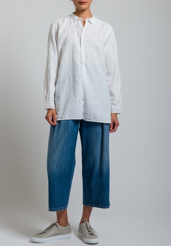 Kaval Simple Linen Shirt in Off White	