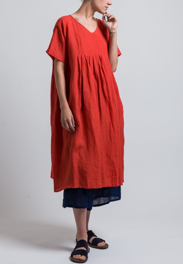 Maison de Soil Inverted Pleated V-Neck Dress in Red	