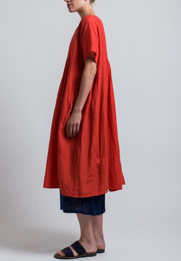 Maison de Soil Inverted Pleated V-Neck Dress in Red	