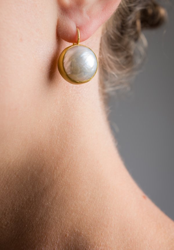 Stephanie Albertson 22K, Mabe Pearl Button Earrings	
