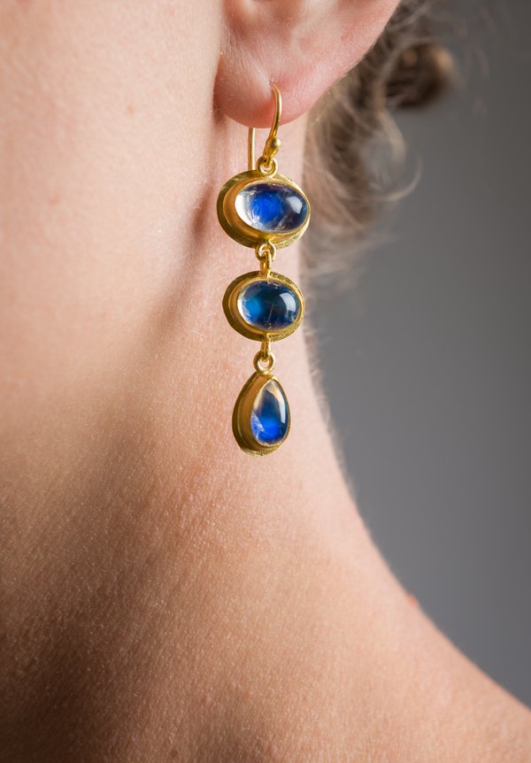 Stephanie Albertson 22K, Blue Moonstone Earrings	