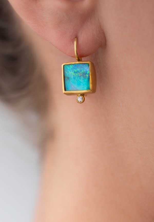 Stephanie Albertson 22K, Bouder Opal, Diamond Earring	