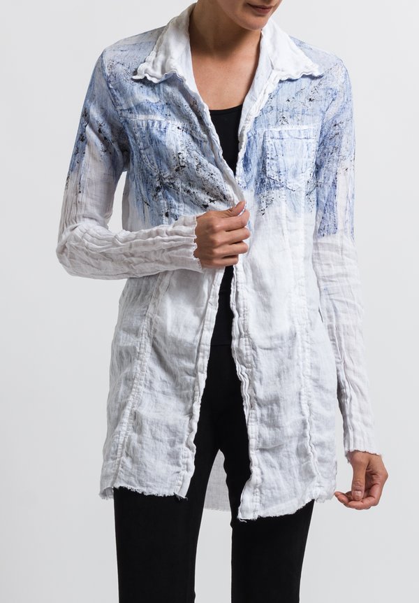 Jaga Linen Painted Denim Style Jacket in White/ Blue	