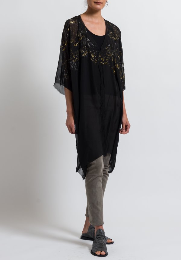 Jaga Silk Long Chiffon Tunic in Black/ Gold	