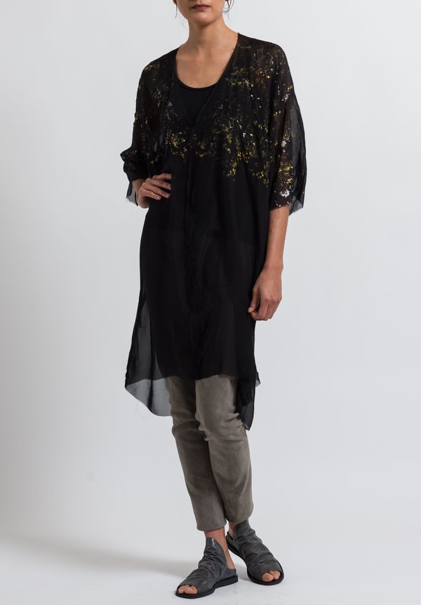 Jaga Silk Long Chiffon Tunic in Black/ Gold	