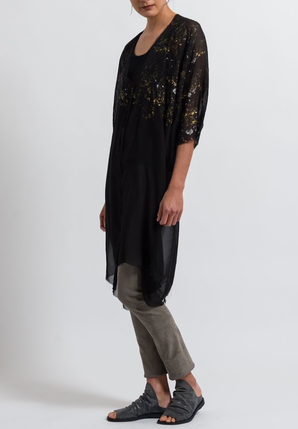 Jaga Silk Long Chiffon Tunic in Black/ Gold	