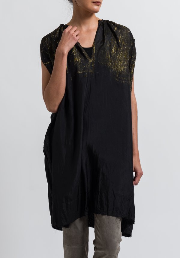Jaga Silk Sleeveless Painted Tunic in Black/ Gold	