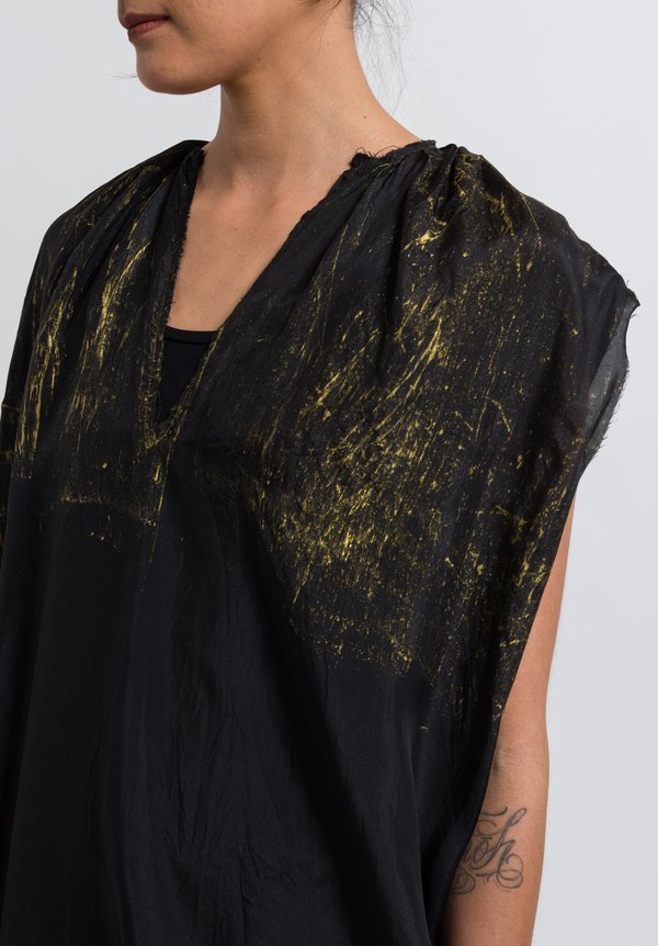 Jaga Silk Sleeveless Painted Tunic in Black/ Gold	