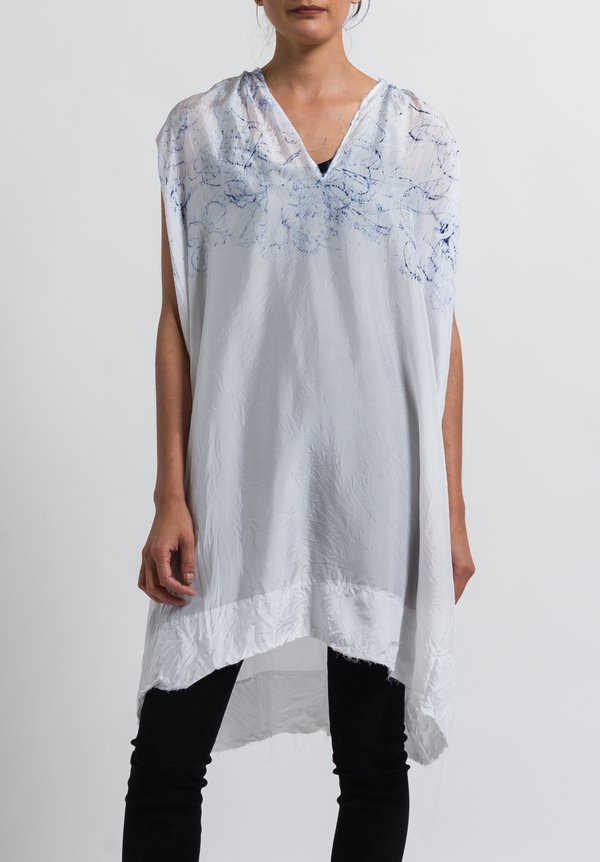 Jaga Silk Sleeveless Painted Tunic in White/ Blue	
