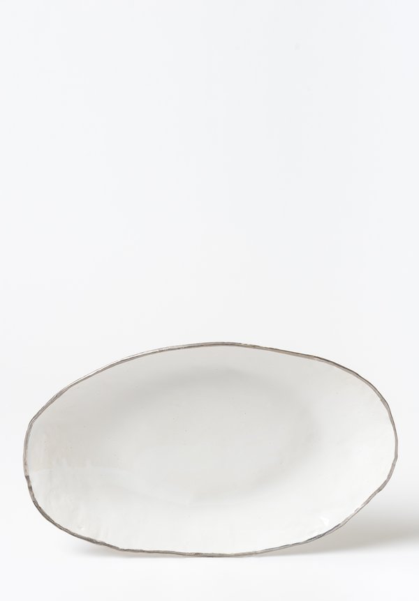 Jan Burtz Large Oval Porcelain Platter with Silver Trim	