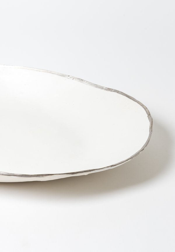 Jan Burtz Large Oval Porcelain Platter with Silver Trim	