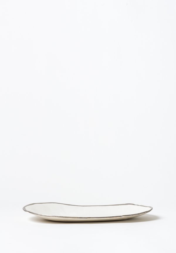 Jan Burtz Medium Oval Porcelain Platter with Silver Trim	