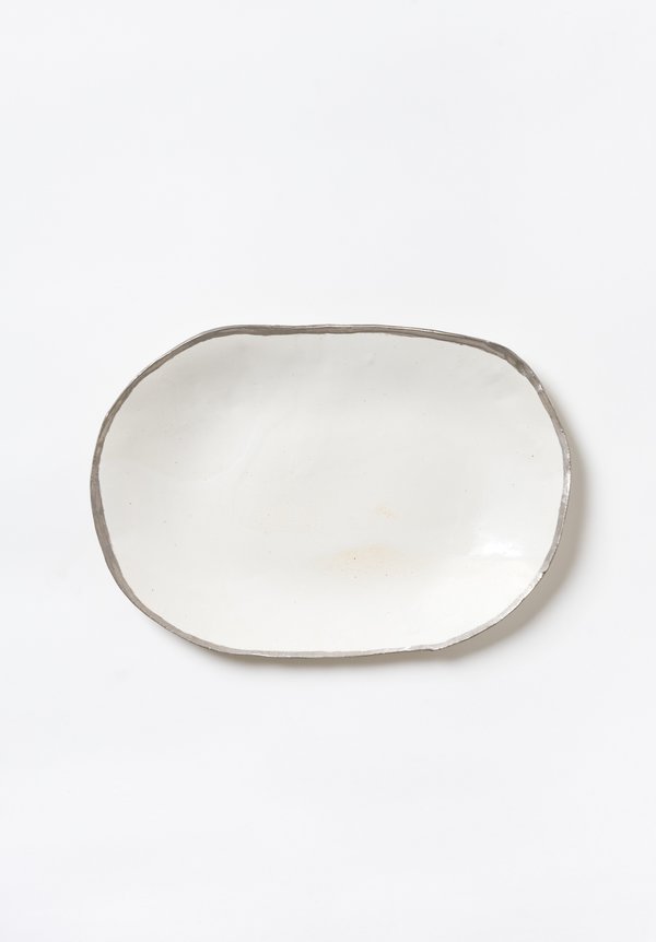 Jan Burtz Medium Oval Porcelain Platter with Silver Trim	
