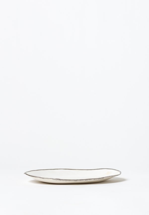 Jan Burtz Small Oval Porcelain Platter with Silver Trim	