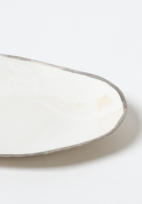 Jan Burtz Small Oval Porcelain Platter with Silver Trim	