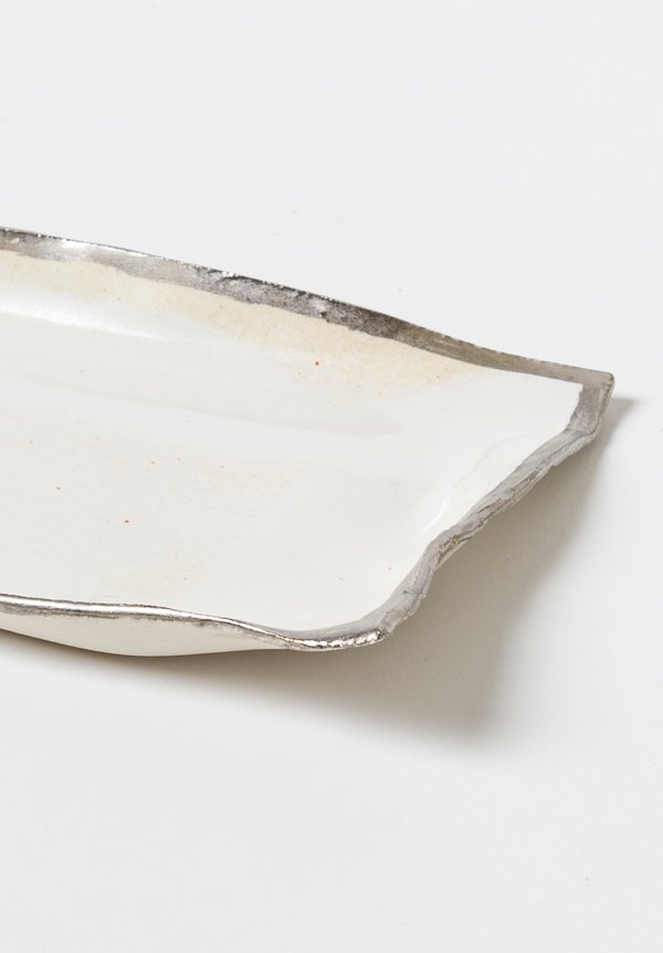 Jan Burtz Rectangle Porcelain Tray with Silver Trim	