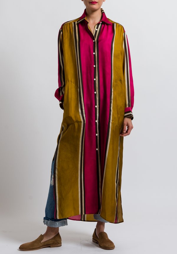 Uma Wang Striped Long Amare Shirt Dress in Mango/Flamingo | Santa Fe ...