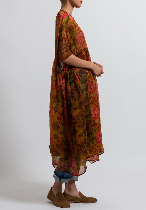 Uma Wang Silk Floral Adarda Dress in Mango/ Red/ Black | Santa Fe Dry ...