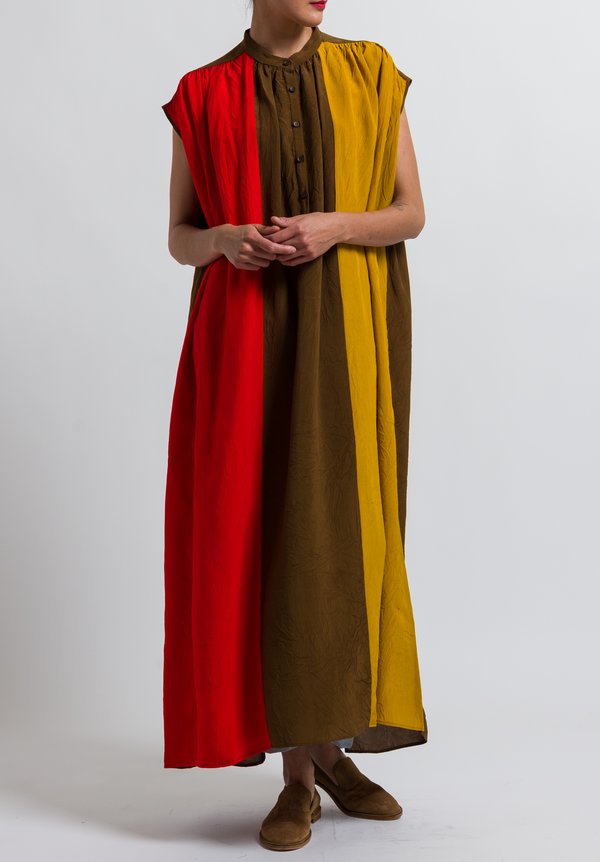 Uma Wang Long Alghero Abdulla Dress in Mango/ Red/ Coffee	