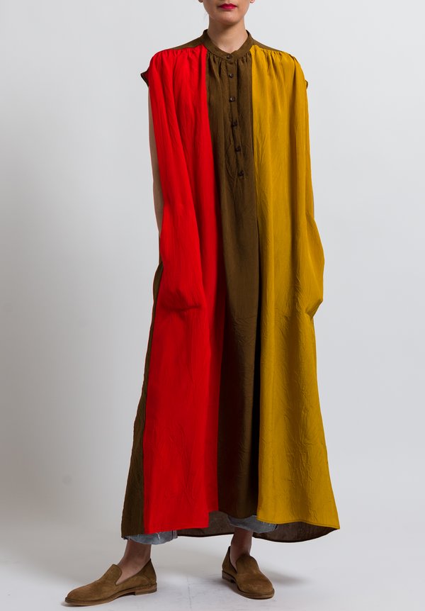 Uma Wang Long Alghero Abdulla Dress in Mango/ Red/ Coffee	