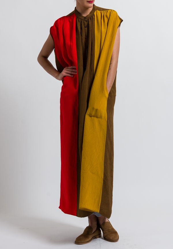 Uma Wang Long Alghero Abdulla Dress in Mango/ Red/ Coffee	