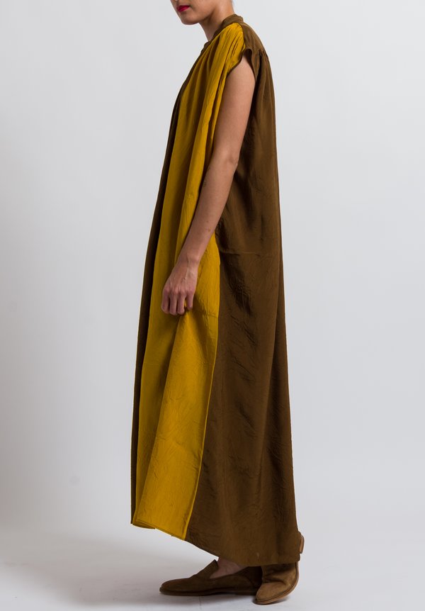 Uma Wang Long Alghero Abdulla Dress in Mango/ Red/ Coffee	