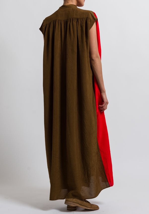 Uma Wang Long Alghero Abdulla Dress in Mango/ Red/ Coffee	