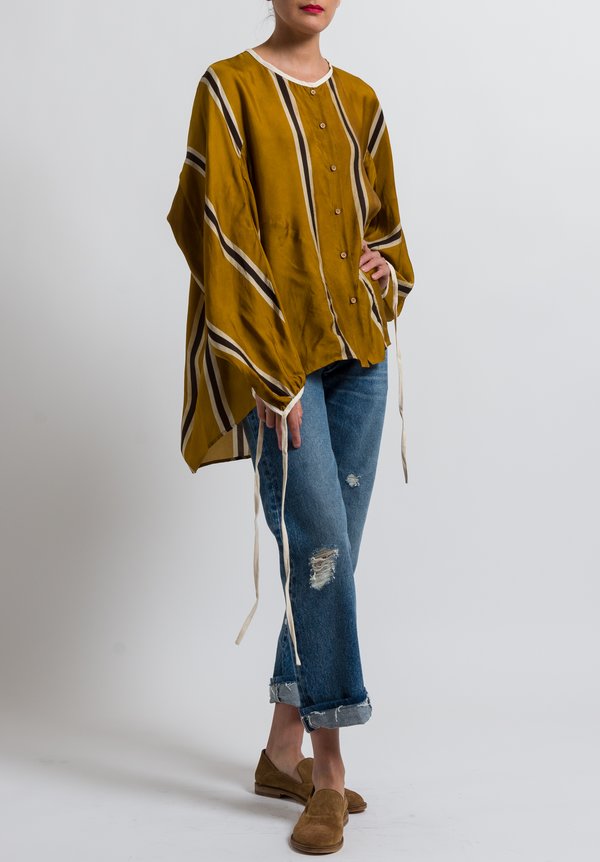 Uma Wang Striped Tamala Shirt in Mango/ Brown/ Tan	